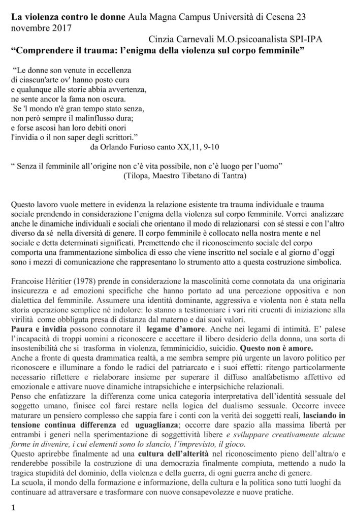 materiali della Tavola rotonda "La violenza contro le donne"